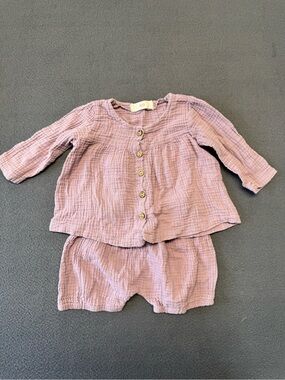 Lilac Textured Baby Two-Piece Button Top & Shorts